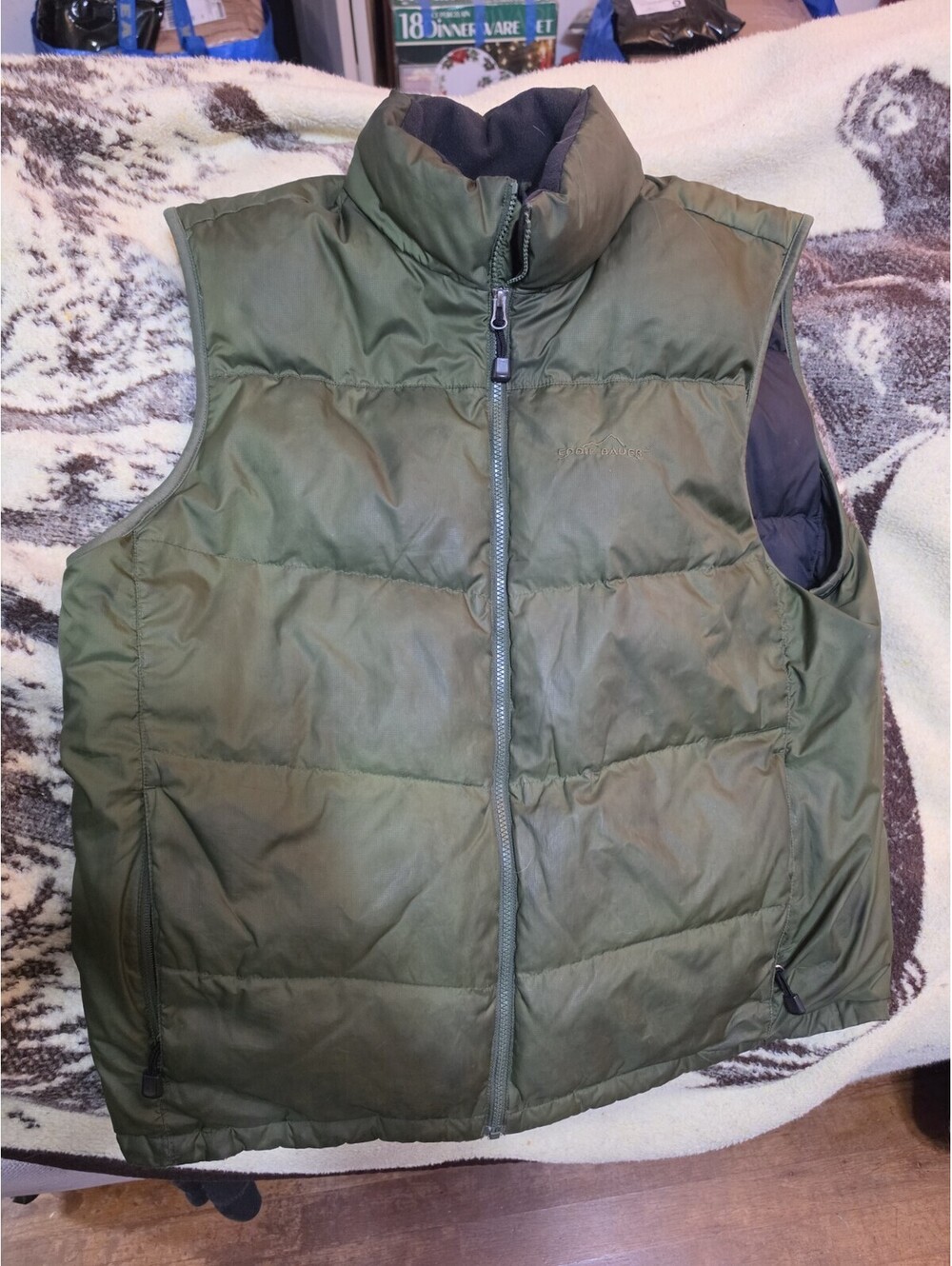 Eddie Bauer EB700 Premium Goose Down Puffer Vest Men's XL Green Insulated vest